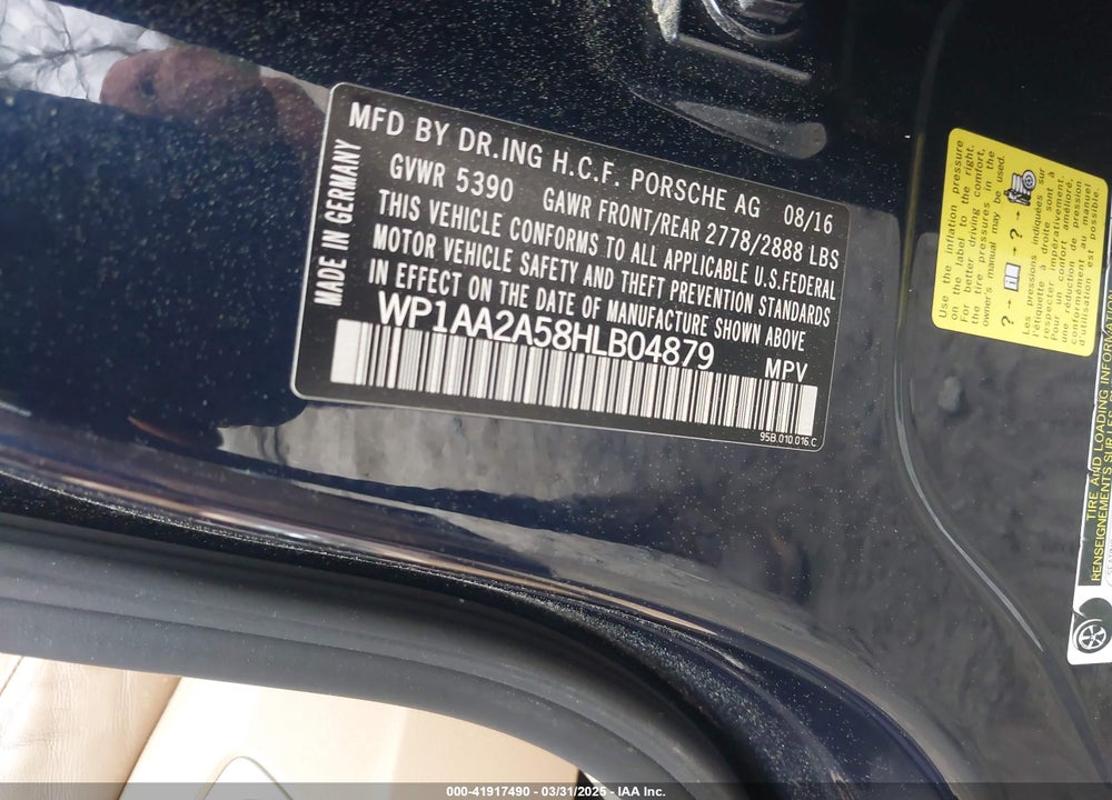 2017 PORSCHE MACAN VIN: WP1AA2A58HLB04879