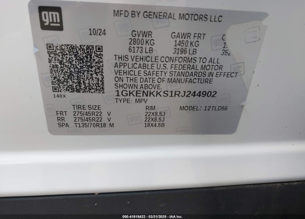 2024 GMC ACADIA FWD ELEVATION VIN: 1GKENKKS1RJ244902