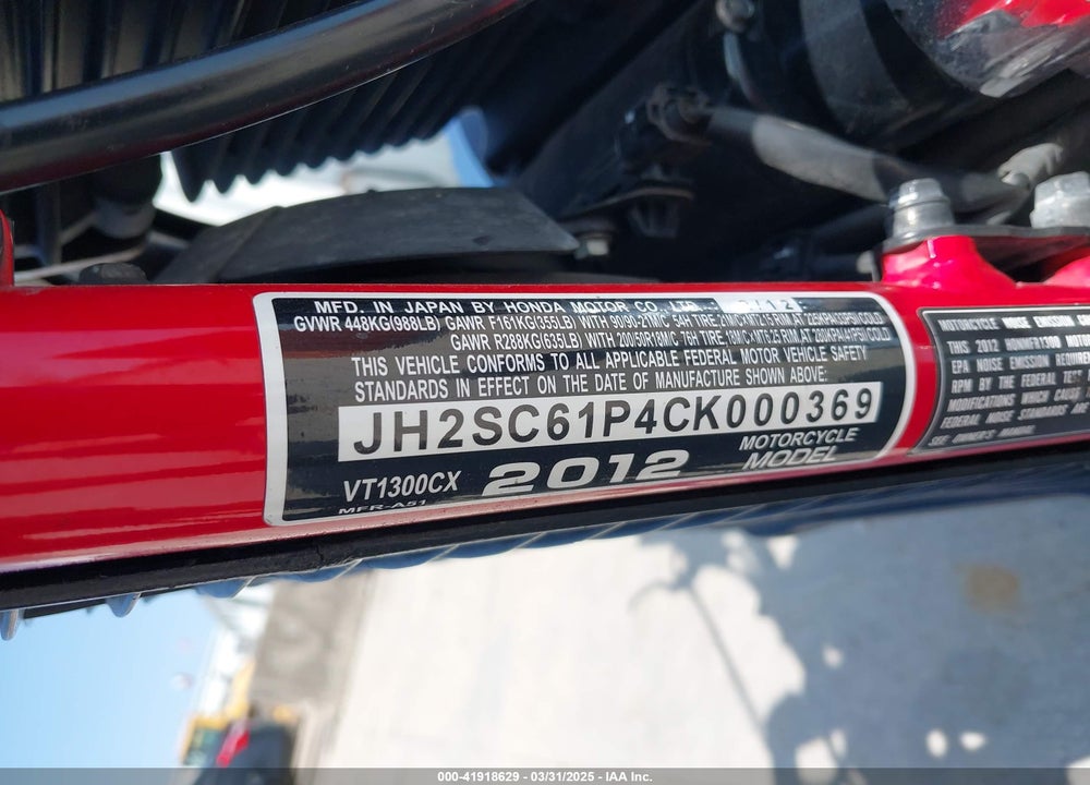 2012 HONDA VT1300 CX VIN: JH2SC61P4CK000369