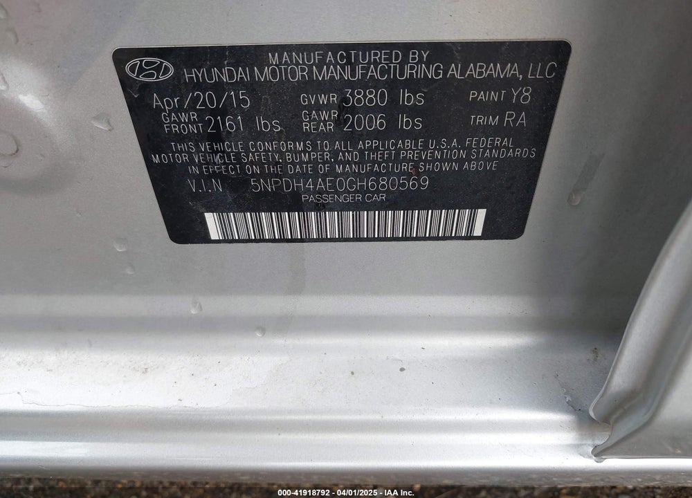 2016 HYUNDAI ELANTRA SE VIN: 5NPDH4AE0GH680569