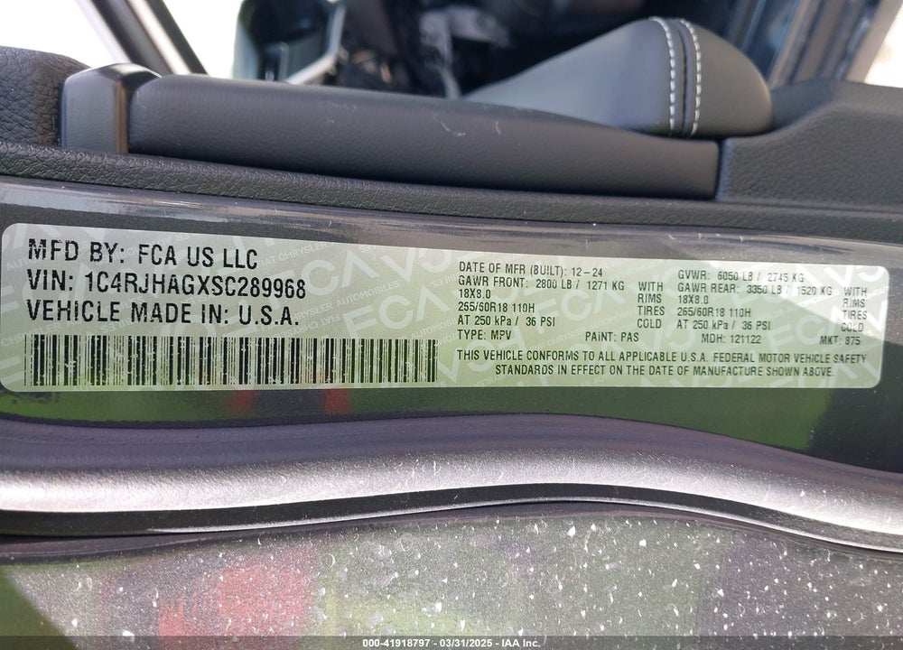2025 JEEP GRAND CHEROKEE ALTITUDE X 4X4 VIN: 1C4RJHAGXSC289968