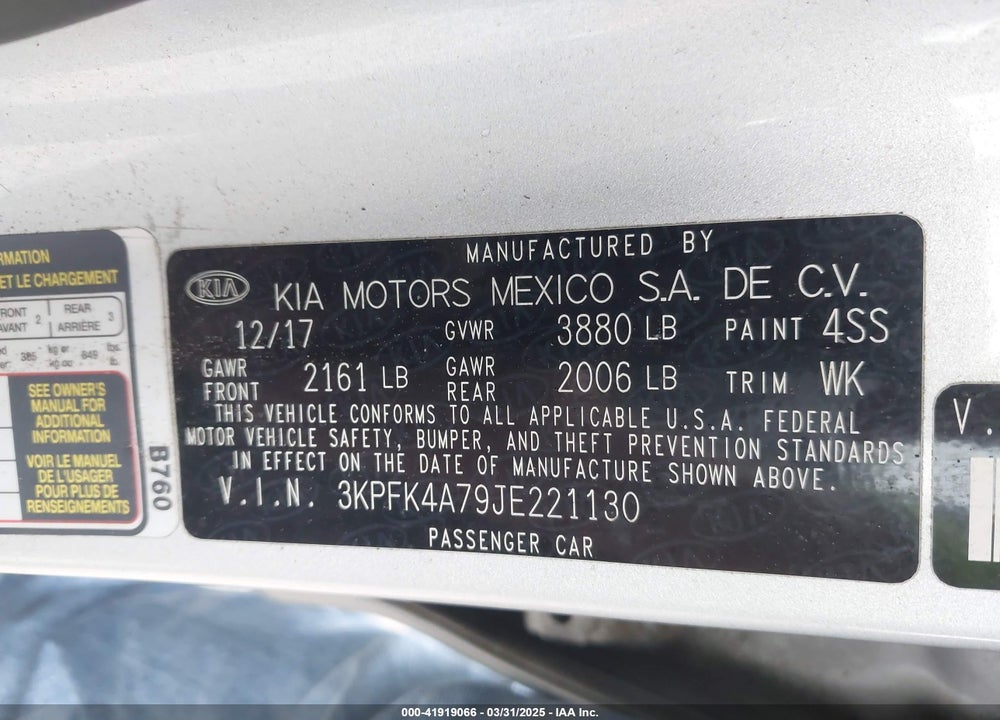 2018 KIA FORTE LX VIN: 3KPFK4A79JE221130
