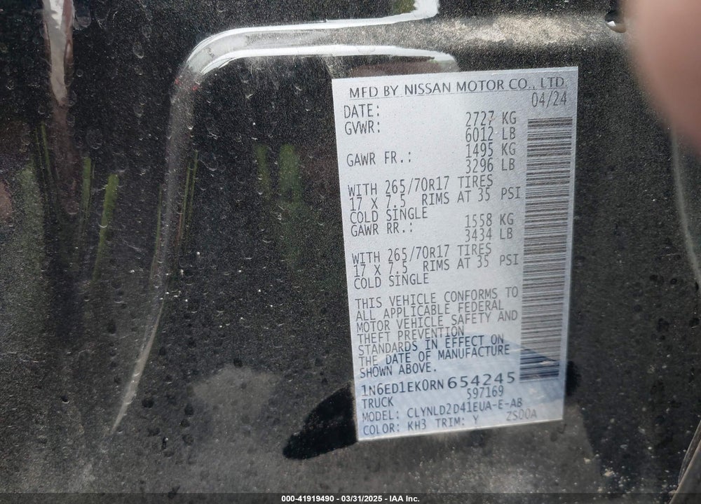 2024 NISSAN FRONTIER VIN: 1N6ED1EK0RN654245