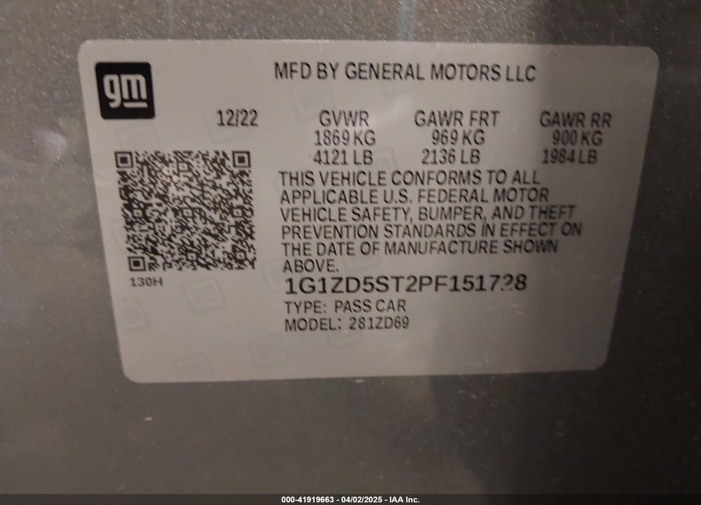 2023 CHEVROLET MALIBU VIN: 1G1ZD5ST2PF151728