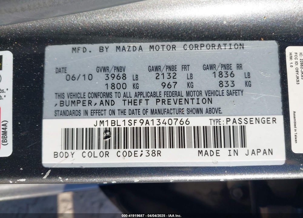 2010 MAZDA 3 I TOURING VIN: JM1BL1SF9A1340766