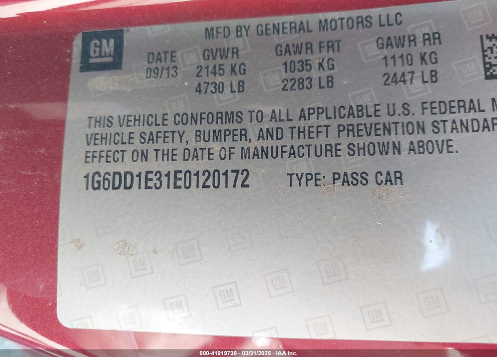 2014 CADILLAC CTS VIN: 1G6DD1E31E0120172