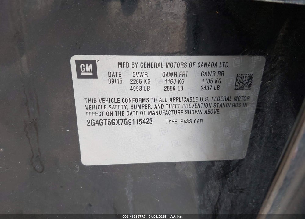2016 BUICK REGAL TURBO PREMIUM II VIN: 2G4GT5GX7G9115423