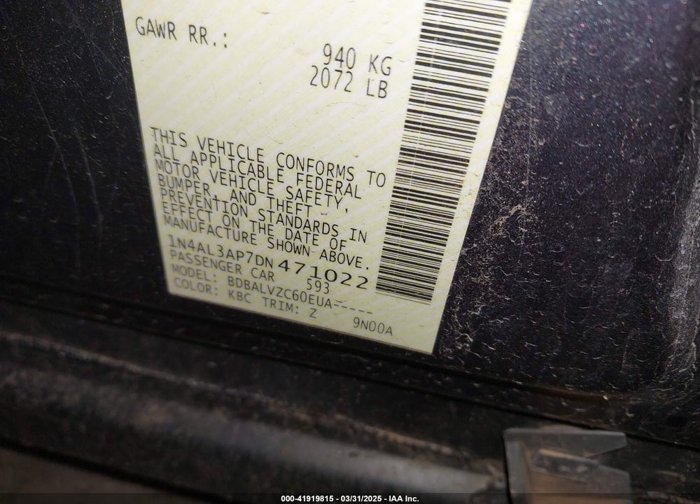 2013 NISSAN ALTIMA VIN: 1N4AL3AP7DN471022