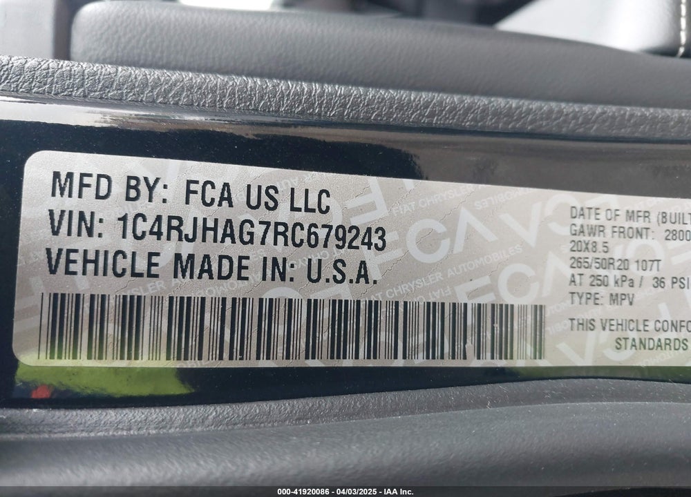 2024 JEEP GRAND CHEROKEE VIN: 1C4RJHAG7RC679243