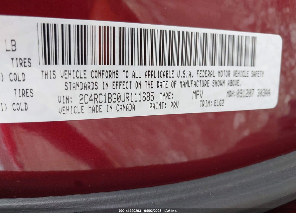 2018 CHRYSLER PACIFICA TOURING L VIN: 2C4RC1BG0JR111685