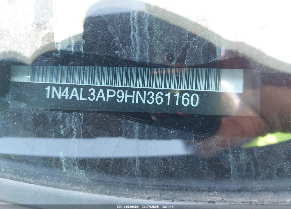 2017 NISSAN ALTIMA VIN: 1N4AL3AP9HN361160