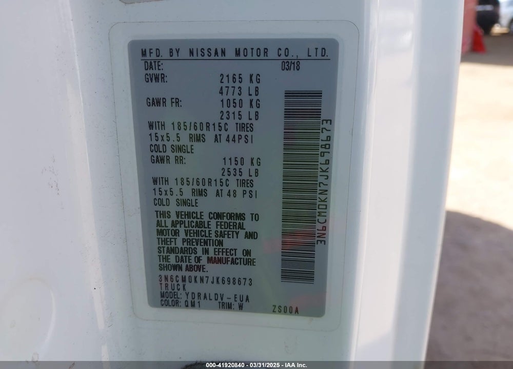2018 NISSAN NV200 VIN: 3N6CM0KN7JK698673