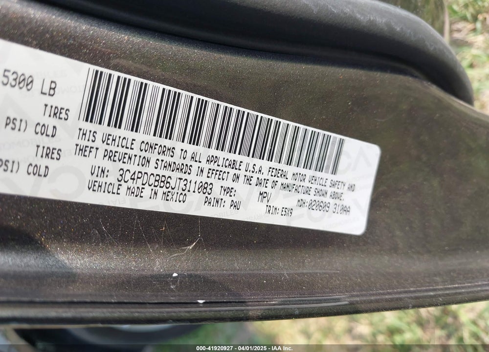 2018 DODGE JOURNEY VIN: 3C4PDCBB6JT311083