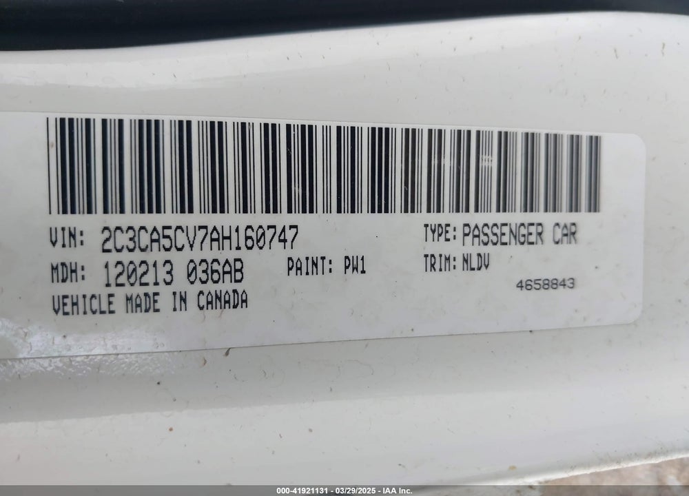 2010 CHRYSLER 300 VIN: 2C3CA5CV7AH160747