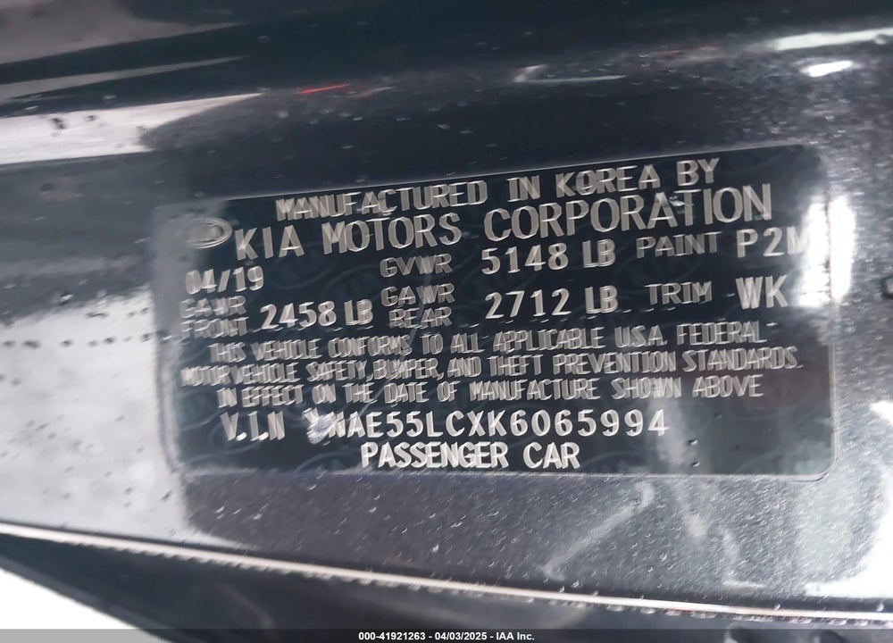 2019 KIA STINGER VIN: KNAE55LCXK6065994