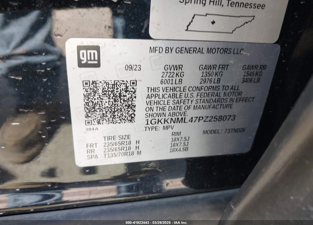 2023 GMC ACADIA VIN: 1GKKNML47PZ258073