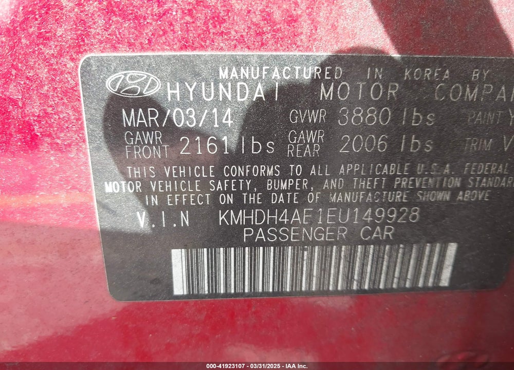 2014 HYUNDAI ELANTRA SE VIN: KMHDH4AE1EU149928
