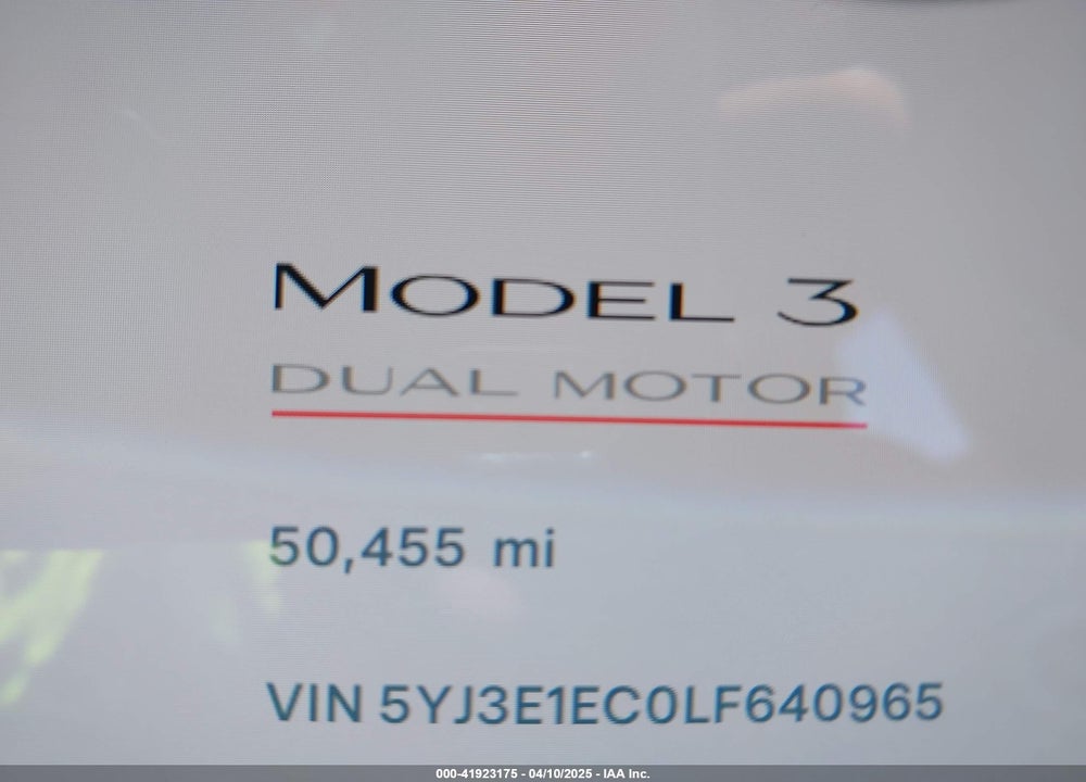 2020 TESLA MODEL 3 PERFORMANCE DUAL MOTOR ALL-WHEEL DRIVE VIN: 5YJ3E1EC0LF640965