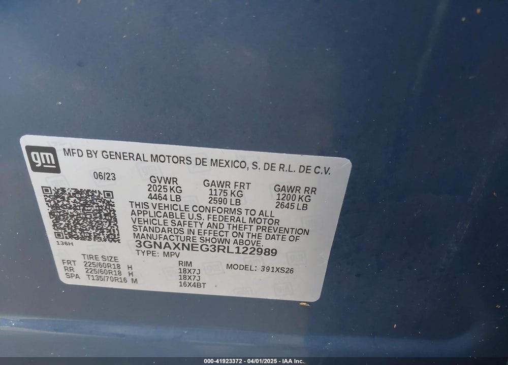 2024 CHEVROLET EQUINOX VIN: 3GNAXNEG3RL122989