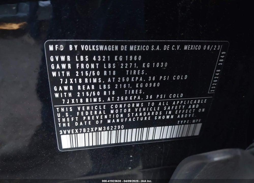 2023 VOLKSWAGEN TAOS 1.5T SE VIN: 3VVEX7B2XPM362290