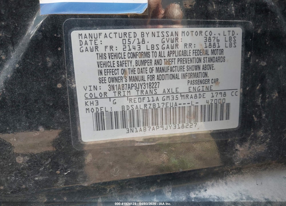 2018 NISSAN SENTRA SR VIN: 3N1AB7AP9JY318227