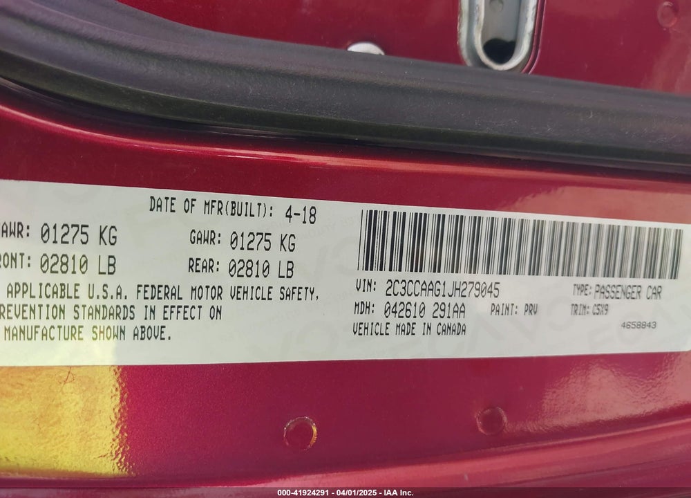 2018 CHRYSLER 300 TOURING VIN: 2C3CCAAG1JH279045