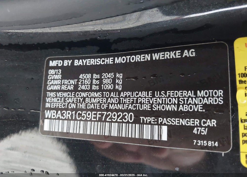 2014 BMW 435I VIN: WBA3R1C59EF729230