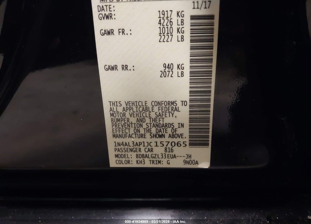2018 NISSAN ALTIMA VIN: 1N4AL3AP1JC157065