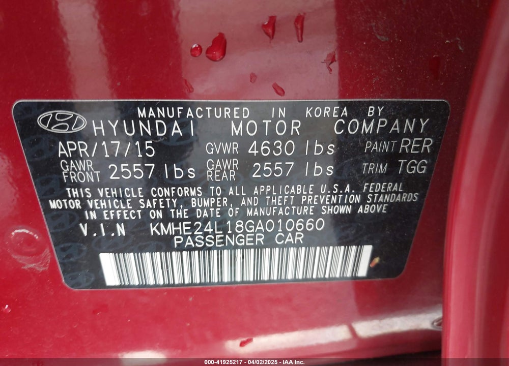 2016 HYUNDAI SONATA HYBRID SE VIN: KMHE24L18GA010660