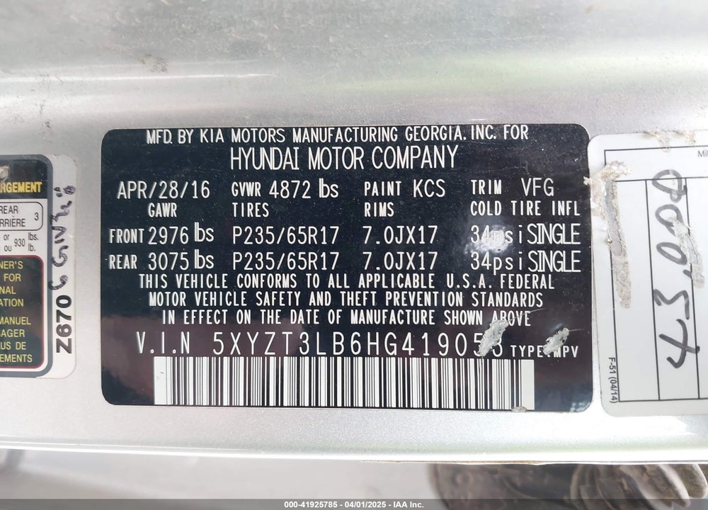 2017 HYUNDAI SANTA FE SPORT VIN: 5XYZT3LB6HG419053