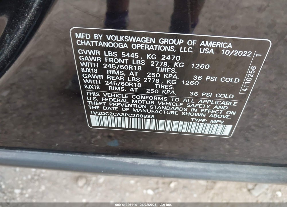 2023 VOLKSWAGEN ATLAS CROSS SPORT VIN: 1V2DC2CA3PC208888