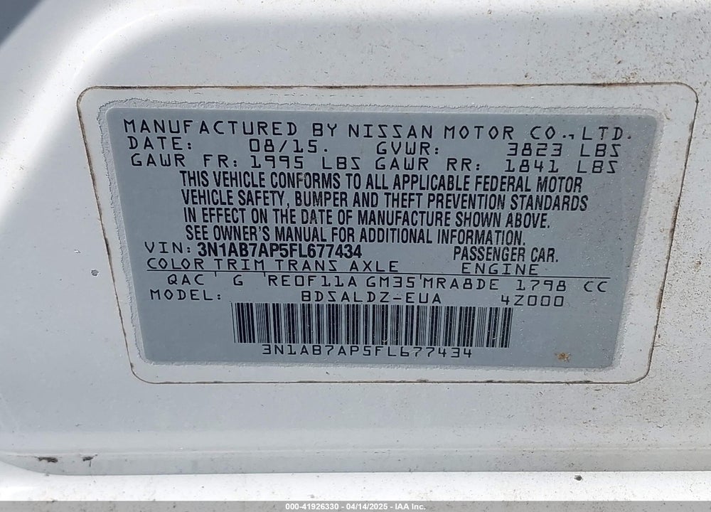 2015 NISSAN SENTRA VIN: 3N1AB7AP5FL677434