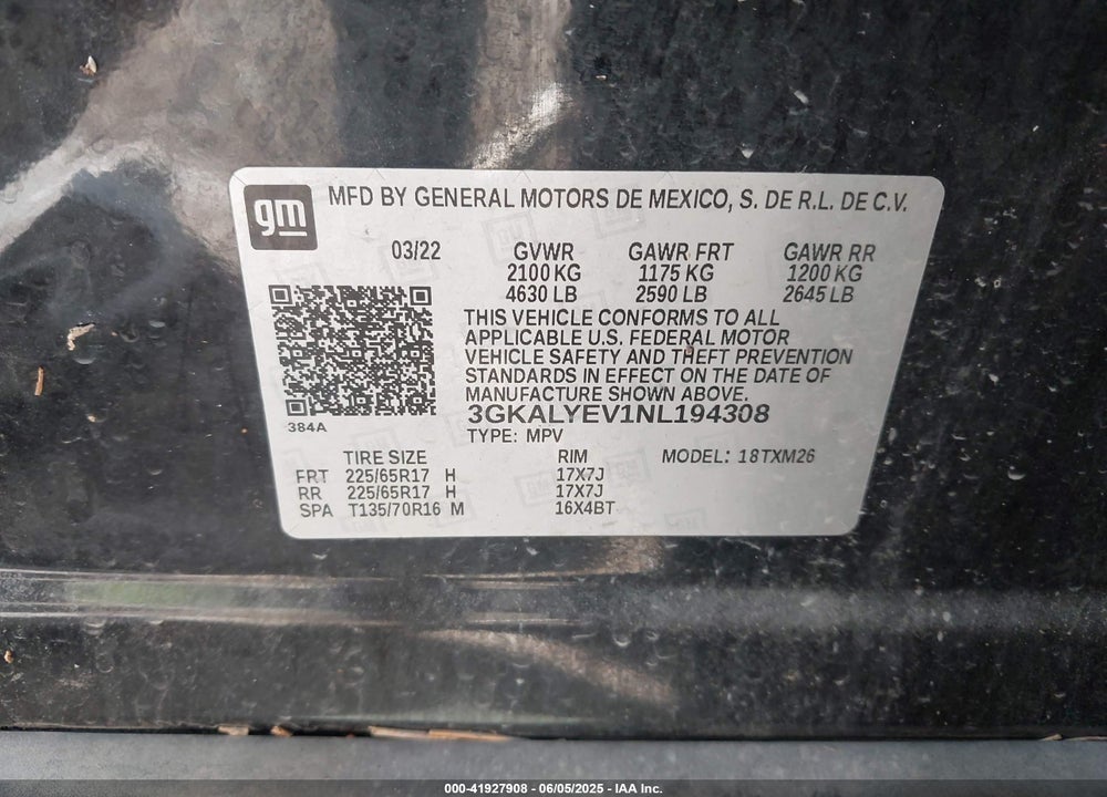 2022 GMC TERRAIN VIN: 3GKALYEV1NL194308