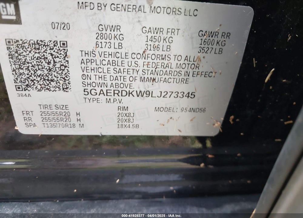 2020 BUICK ENCLAVE FWD AVENIR VIN: 5GAERDKW9LJ273345