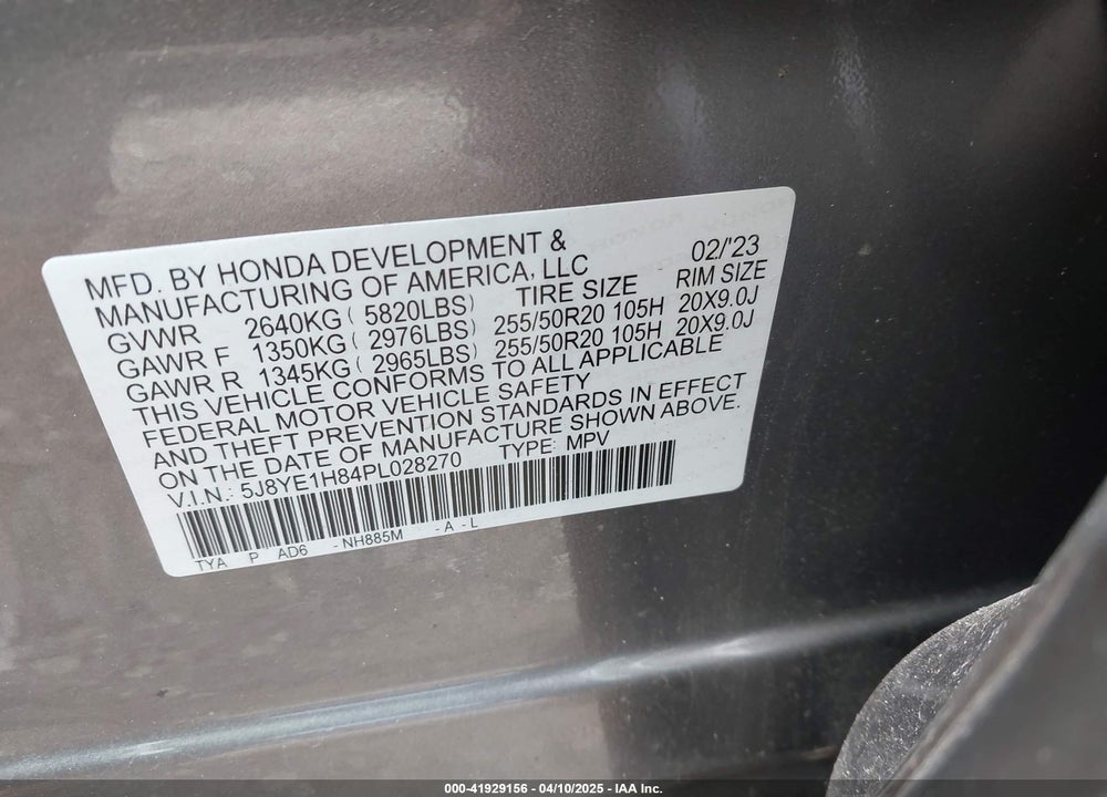 2023 ACURA MDX ADVANCE PACKAGE VIN: 5J8YE1H84PL028270