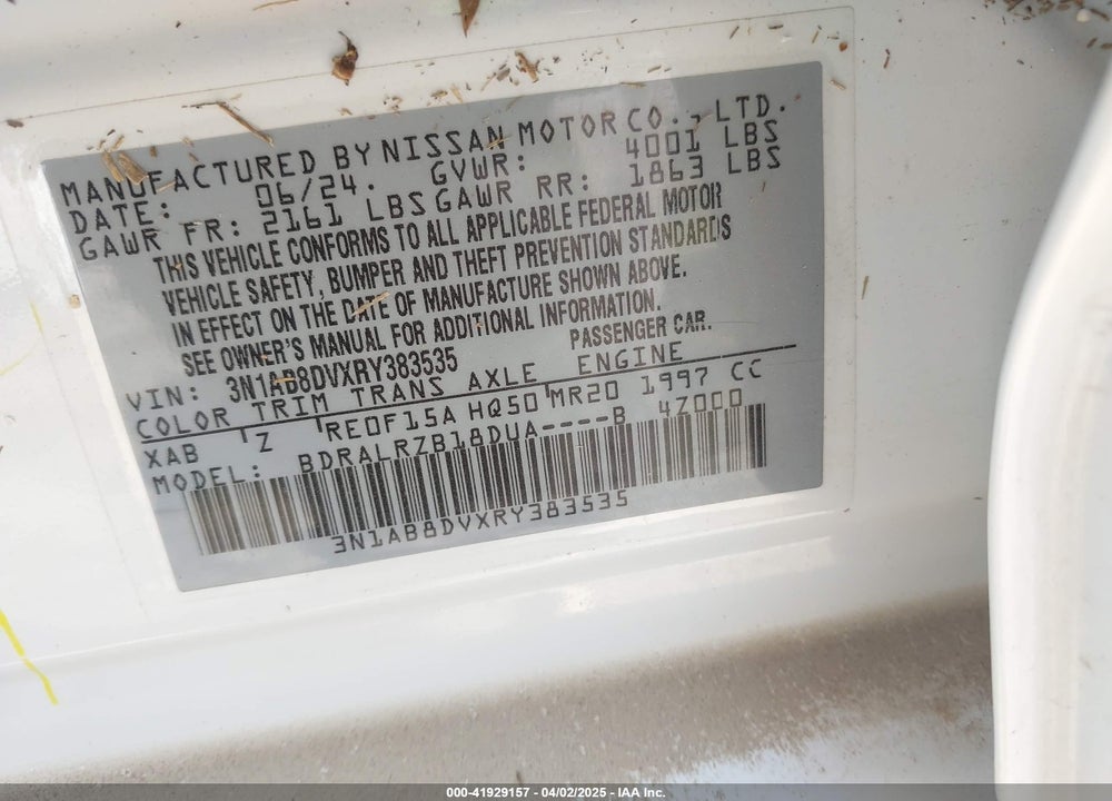 2024 NISSAN SENTRA VIN: 3N1AB8DVXRY383535