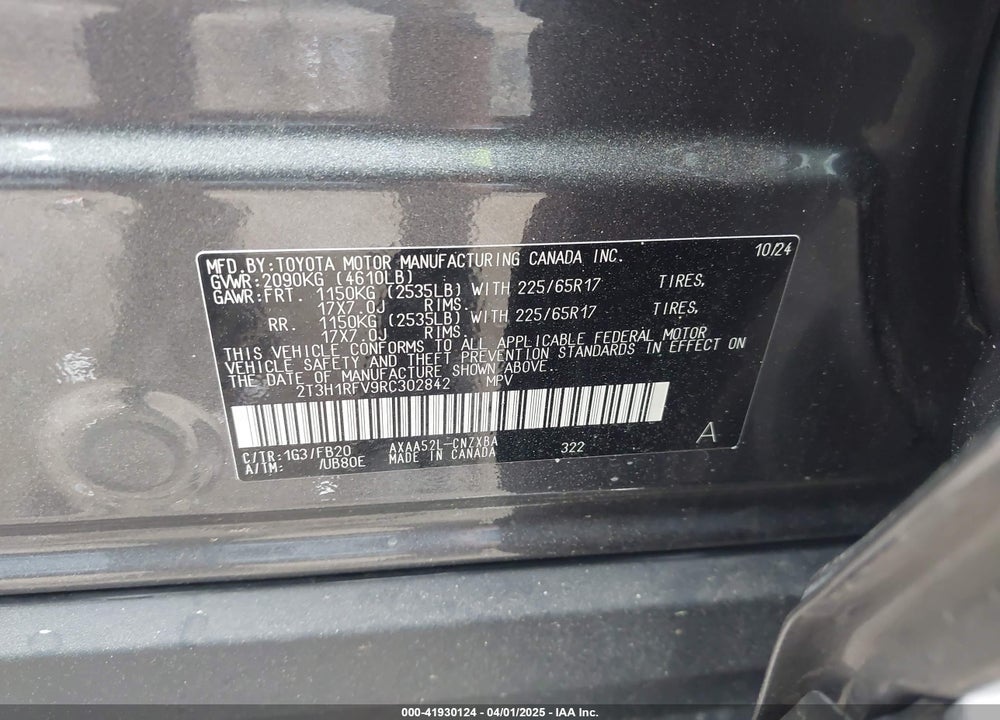 2024 TOYOTA RAV4 VIN: 2T3H1RFV9RC302842