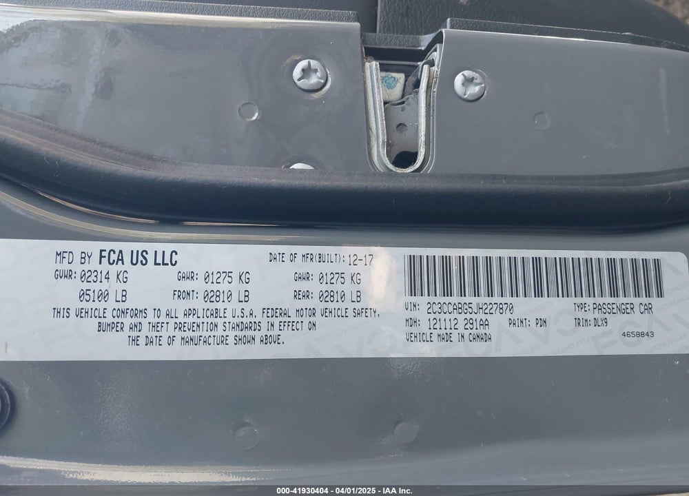 2018 CHRYSLER 300 300S VIN: 2C3CCABG5JH227870