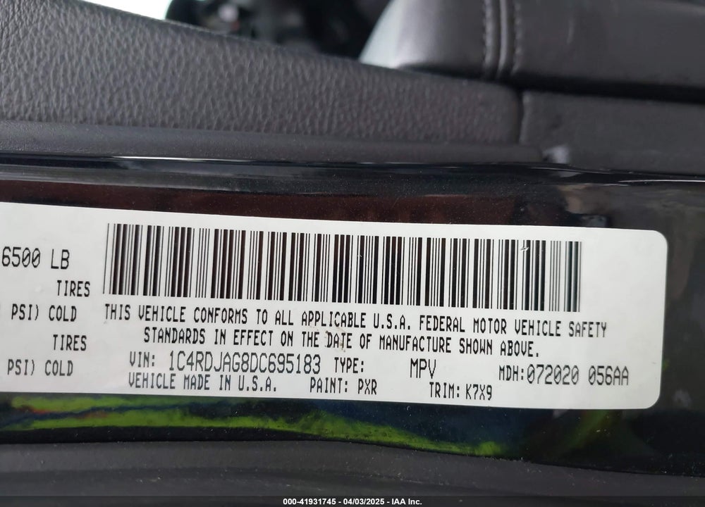 2013 DODGE DURANGO SXT VIN: 1C4RDJAG8DC695183