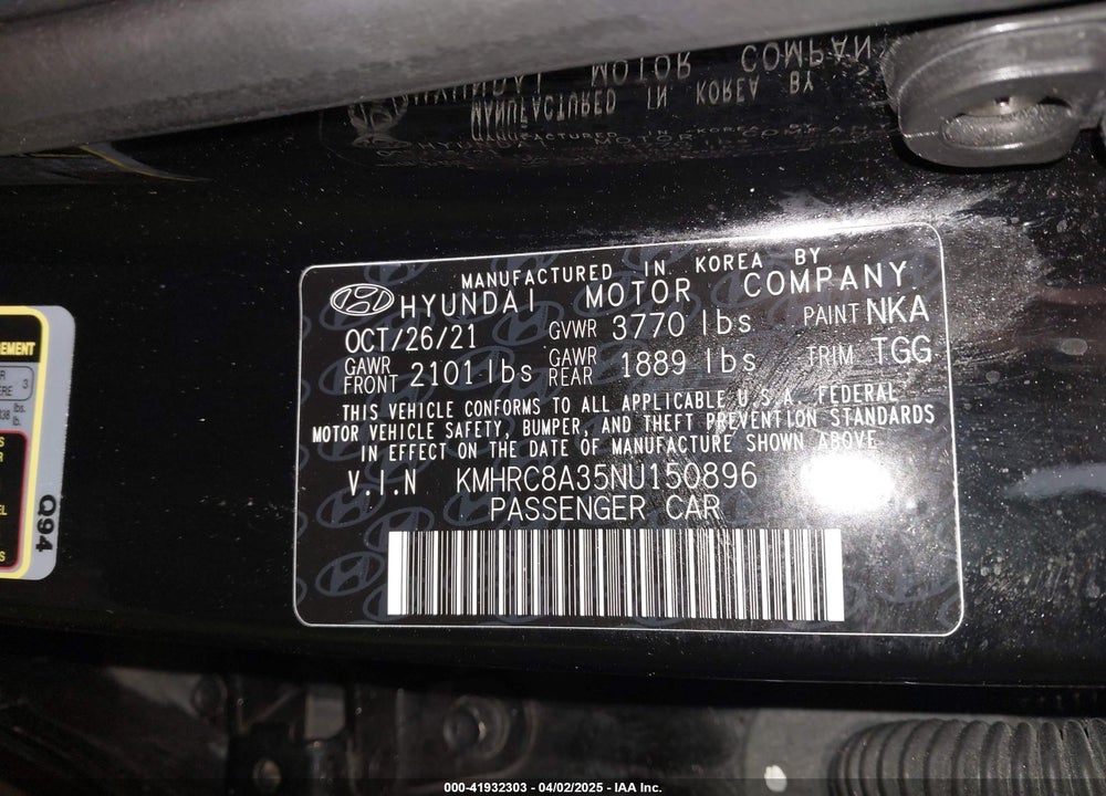 2022 HYUNDAI VENUE SEL VIN: KMHRC8A35NU150896