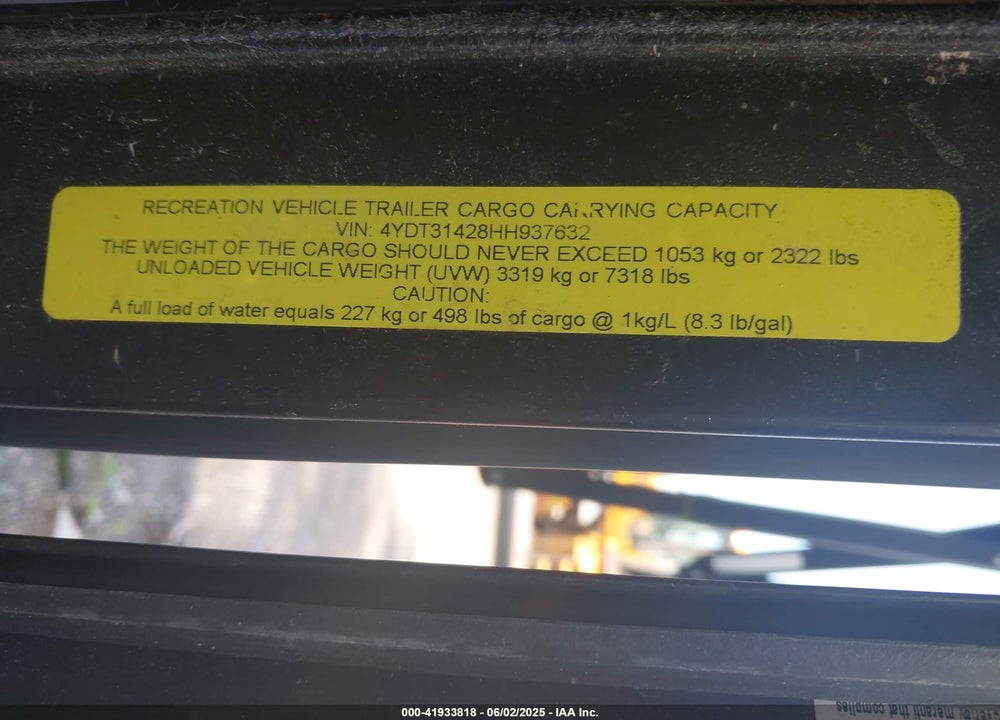 2017 COLEMAN OTHER VIN: 4YDT31428HH937632