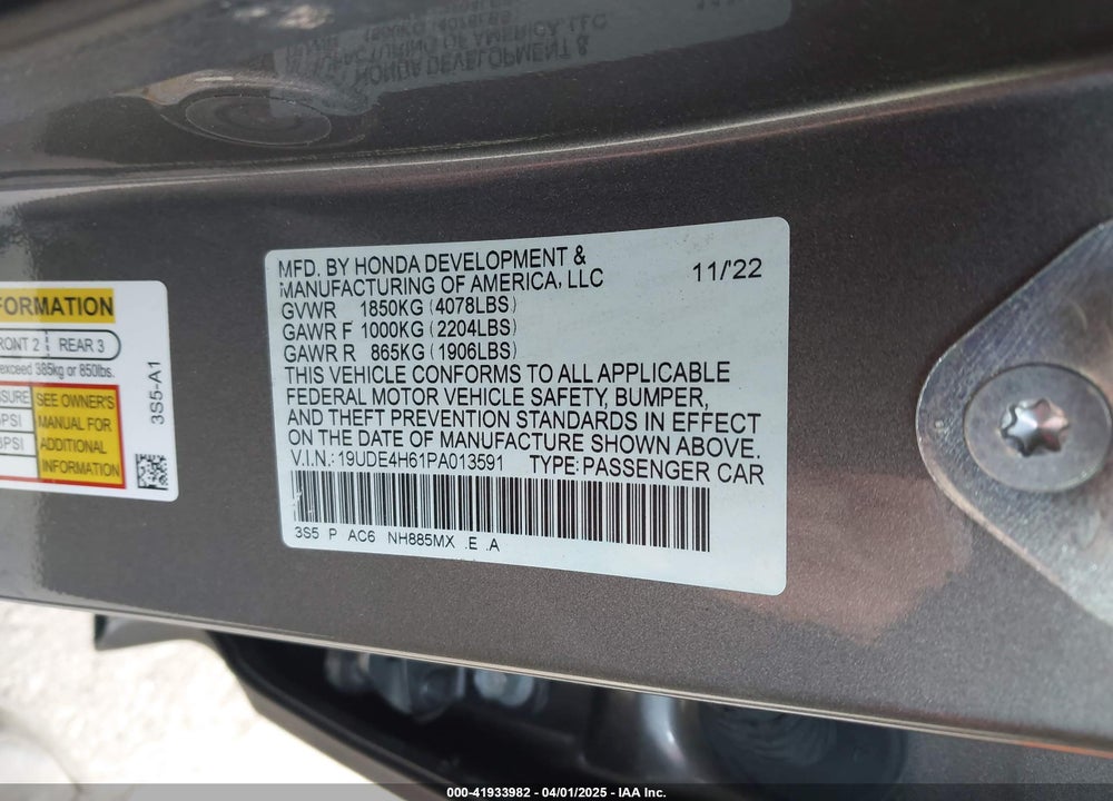 2023 ACURA INTEGRA A-SPEC W/ TECHNOLOGY VIN: 19UDE4H61PA013591
