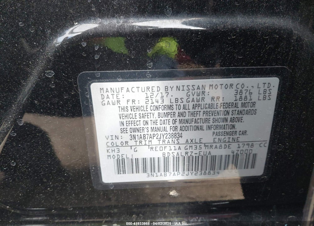 2018 NISSAN SENTRA SR VIN: 3N1AB7AP2JY238834