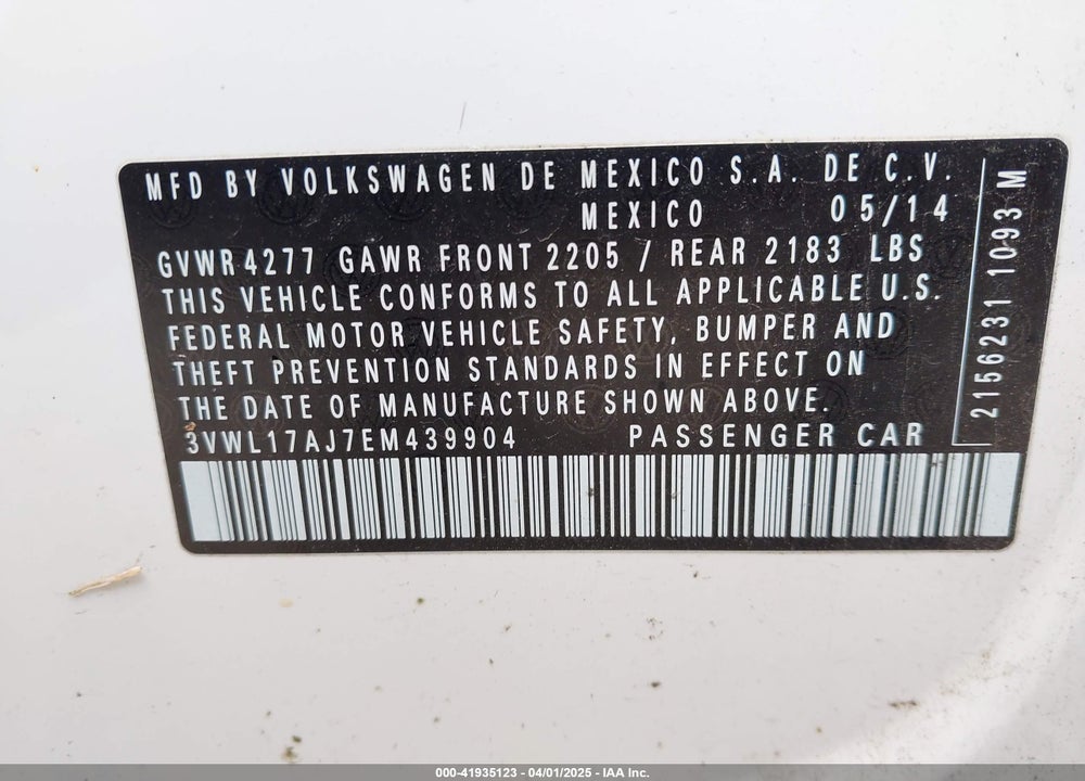 2014 VOLKSWAGEN JETTA 1.8T SEL VIN: 3VWL17AJ7EM439904