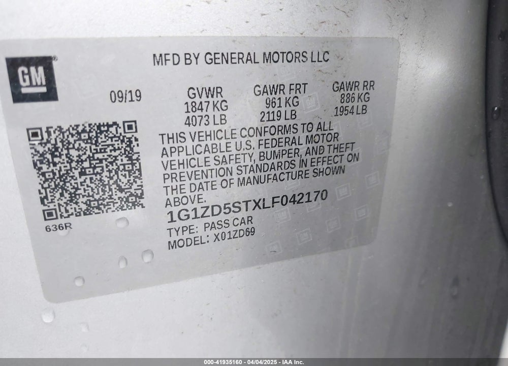 2020 CHEVROLET MALIBU FWD LT VIN: 1G1ZD5STXLF042170