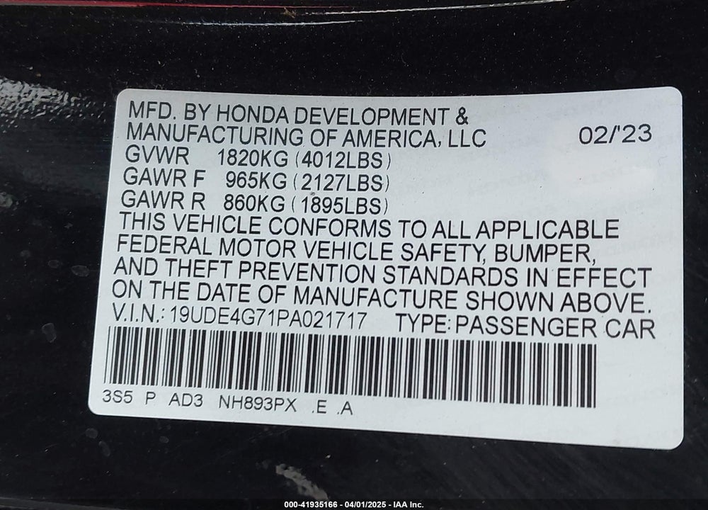 2023 ACURA INTEGRA A-SPEC W/ TECHNOLOGY VIN: 19UDE4G71PA021717