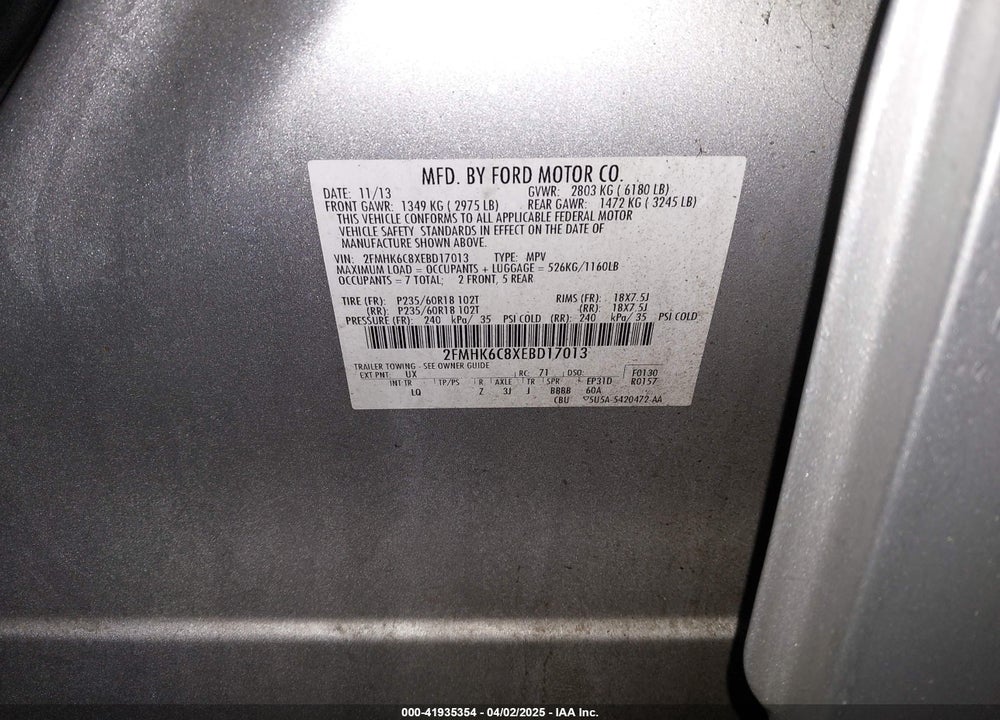 2014 FORD FLEX VIN: 2FMHK6C8XEBD17013
