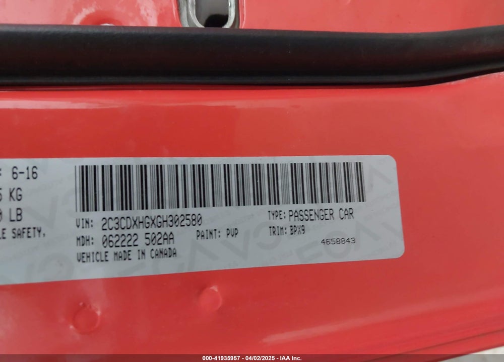 2016 DODGE CHARGER SXT VIN: 2C3CDXHGXGH302580