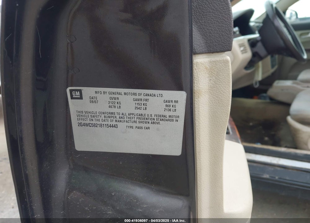 2008 BUICK LACROSSE VIN: 2G4WC582181154443