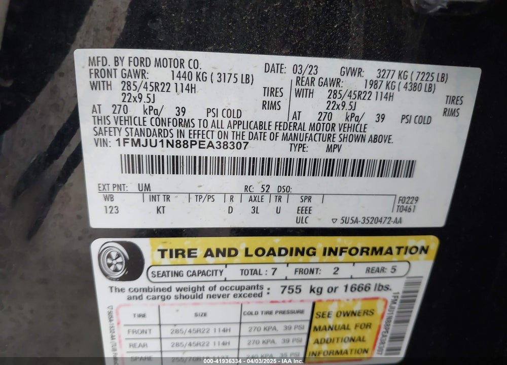 2023 FORD EXPEDITION KING RANCH VIN: 1FMJU1N88PEA38307